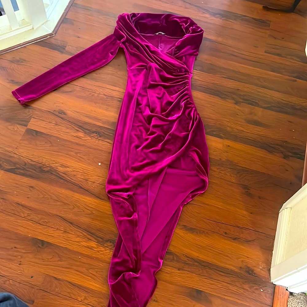 Fashion nova velvet side slit dress magenta